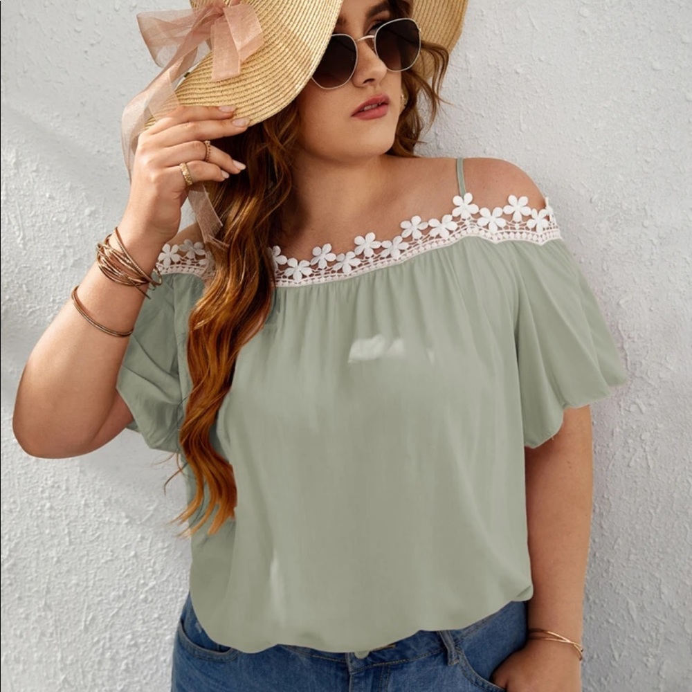 Cold Shoulder Lace Trim Blouse